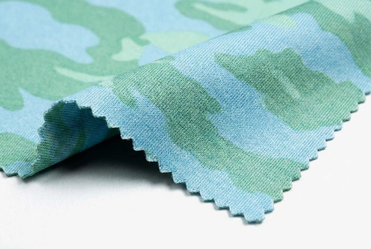 Polyester-spandex stretch fabric swatch used for fishing neck gaiters